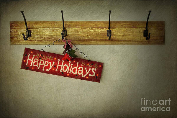 Abstract Art Print featuring the photograph Holiday sign on antique plaster wall by Sandra Cunningham