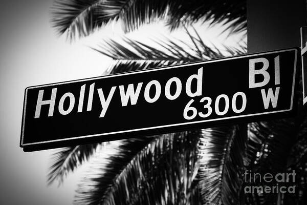 2012 Art Print featuring the photograph Hollywood Boulevard Street Sign in Black and White by Paul Velgos