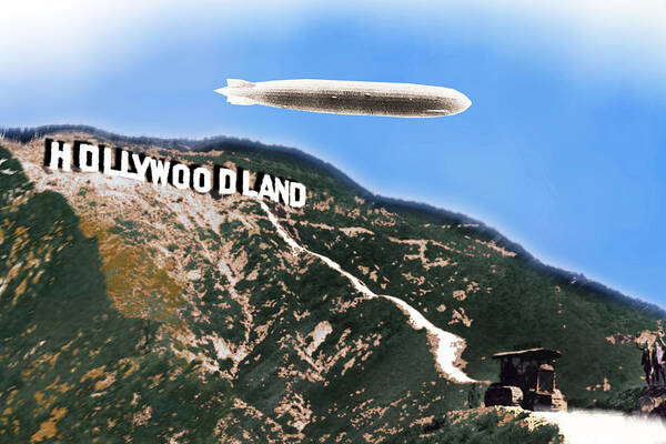 La Art Print featuring the photograph Hollywood Sign and Blimp by Tony Rubino