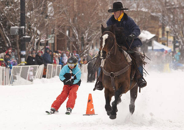 Horse And Skier Slalom Race Art Print featuring the photograph Horse and Skier Slalom Race by Daniel Hebard