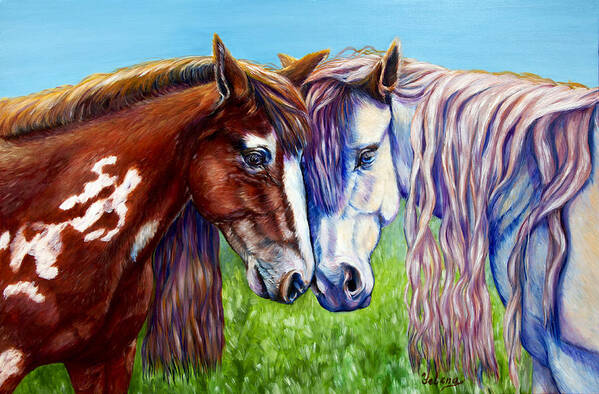 Horse Painting Art Print featuring the painting Horses Frolicking by Yelena Rubin