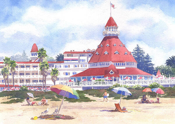 Pacific Art Print featuring the painting Hotel Del Coronado Beach by Mary Helmreich