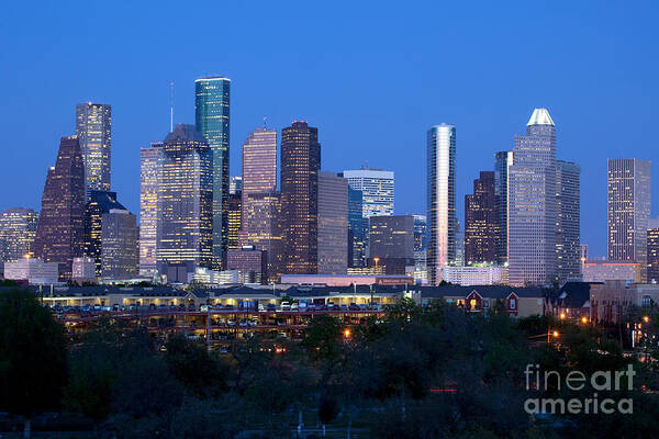 Houston Art Print featuring the photograph Houston Night Skyline by Bill Cobb