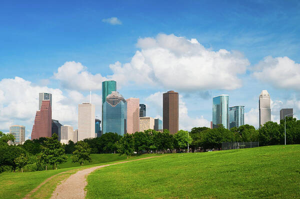 Grass Art Print featuring the photograph Houston Skyline And Park by Davel5957