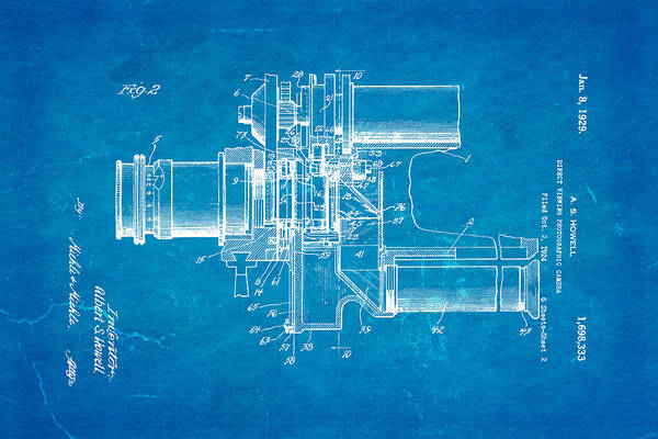 Famous Art Print featuring the photograph Howell Direct Viewing Camera 2 Patent Art 1929 Blueprint by Ian Monk
