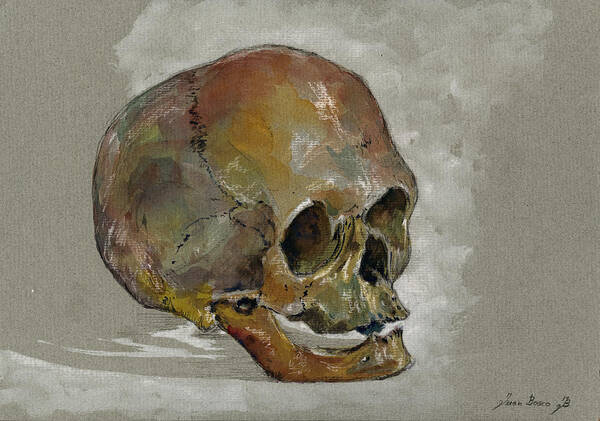 Human Art Print featuring the painting Human Skull study by Juan Bosco