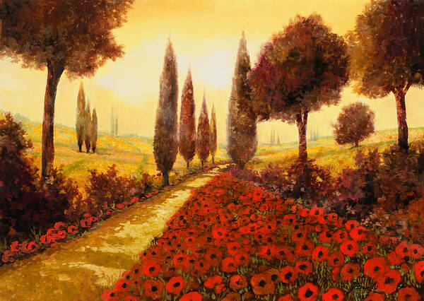 Poppy Fields Art Print featuring the painting I Papaveri In Estate by Guido Borelli