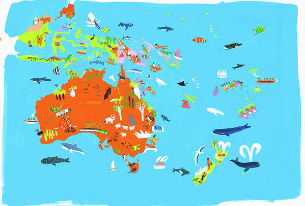 Abundance Art Print featuring the photograph Illustrated Map Of Australasian by Ikon Ikon Images