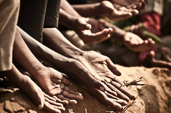 Famine Art Print featuring the photograph Indian children begging by Ferrantraite