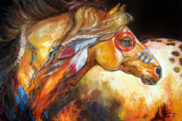 Horse Art Print featuring the painting Indian War Horse Golden Sun by Marcia Baldwin