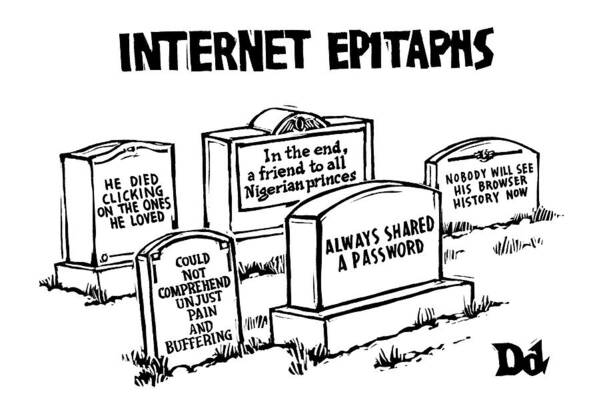 Captionless Art Print featuring the drawing Internet Epitaphs Digibuy by Drew Dernavich