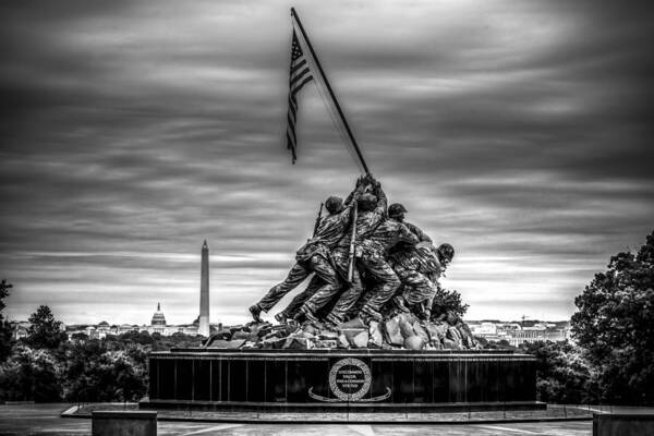 Iwo Jima Monument Art Print featuring the photograph Iwo Jima Monument Black and White by David Morefield
