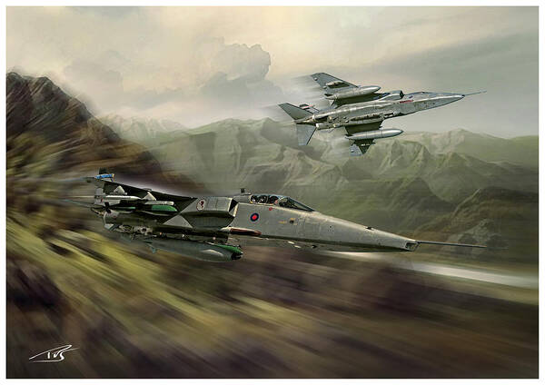 Aviation Art Sepecat Jaguar Jet Fighter Bomber Strike Royal Air Force Art Print featuring the digital art Jaguars by Peter Van Stigt