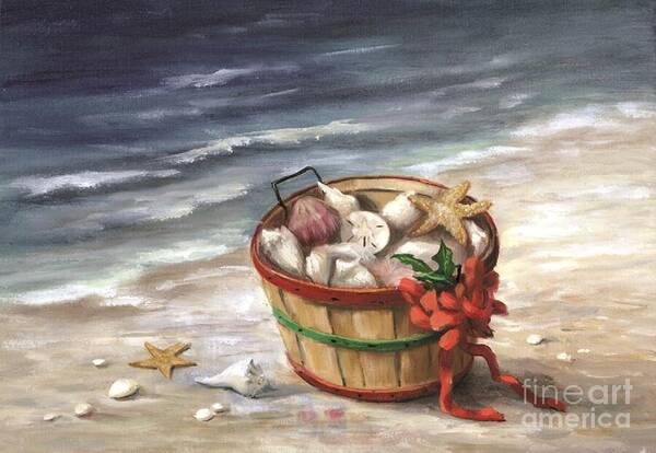 Coastal Cards Art Print featuring the painting Basket of Shells by Glenda Cason