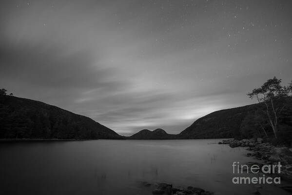 Michael Ver Sprill Art Print featuring the photograph Jordan Pond Blue Hour bw by Michael Ver Sprill