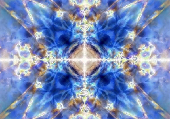 Blue Art Print featuring the digital art Kaleido 8 by Steve Ball