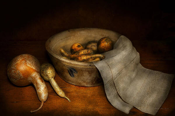 Chef Art Print featuring the photograph Kitchen - Vegetable - A still life with gourds by Mike Savad
