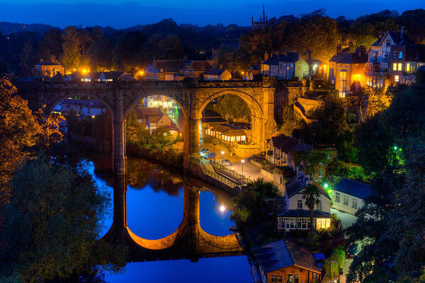 Europe Art Print featuring the photograph Knaresbrough Viaduct Night Reflection by Dennis Dame