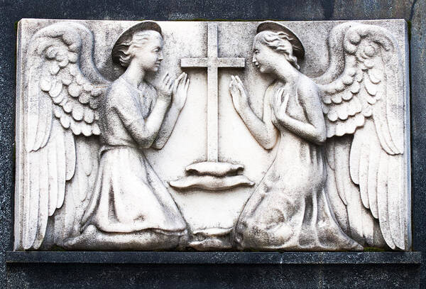 Horizontal Art Print featuring the photograph Kneeling Angels Monumental Cemetery Milan Italy by Sally Rockefeller