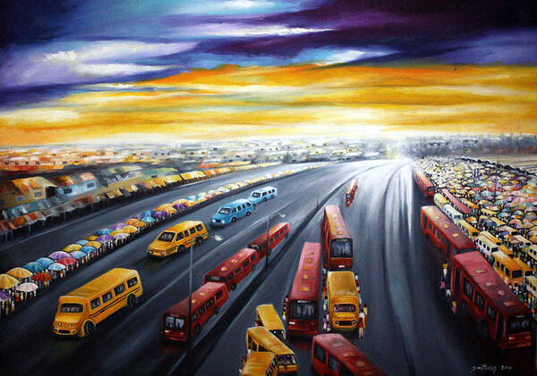 Yellow Art Print featuring the painting Lagos Traffic by Olaoluwa Smith
