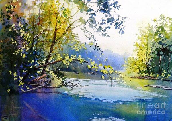 Landscape Art Print featuring the painting Lake view 2 by Celine K Yong