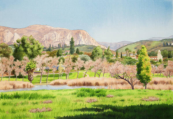 Lakeside Art Print featuring the painting Lakeside California by Mary Helmreich