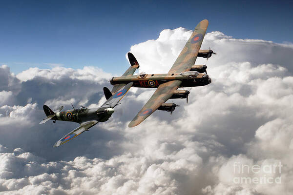 Supermarine Spitfire Art Print featuring the digital art Lancaster and Spitfire by Airpower Art