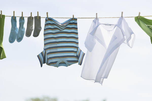 Fresh Art Print featuring the photograph Laundry Hanging On Outdoor Clothesline by Bruno Crescia