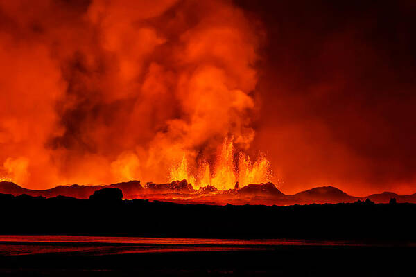 Photography Art Print featuring the photograph Lava Fountains At Night, Eruption by Panoramic Images