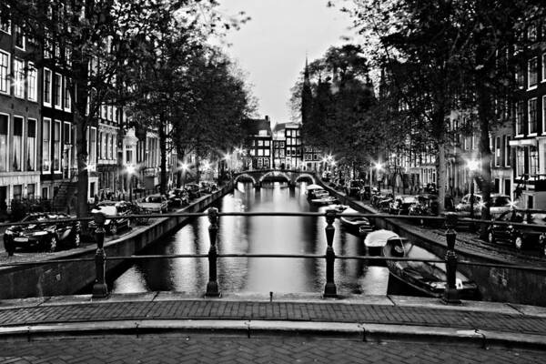 View Of The Leidsegracht Canal At Night. Art Print featuring the photograph Leidsegracht Canal at Night / Amsterdam by Barry O Carroll