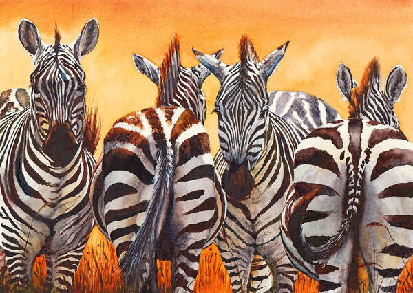 Zebra Art Print featuring the painting Lets Face It We Are Lost by Peter Williams
