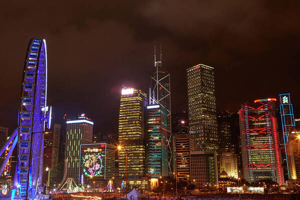 Accommodation Art Print featuring the photograph Light Show On Skyscrapers, And Hong by David Wall