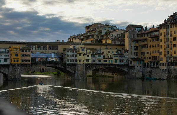 Arno River Art Print featuring the photograph Light Trails Under Ponte Vecchio in Florence by Georgia Mizuleva