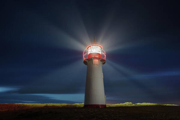Outdoors Art Print featuring the photograph Lighthouse At Night by Siegfried Layda