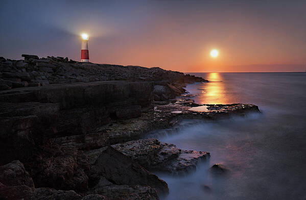 Built Structure Art Print featuring the photograph Lighthouse In Moonlight by Getty Images