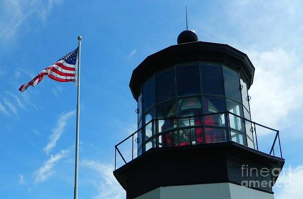 Flag Art Print featuring the photograph Lighthouse with Flag by Gallery Of Hope 