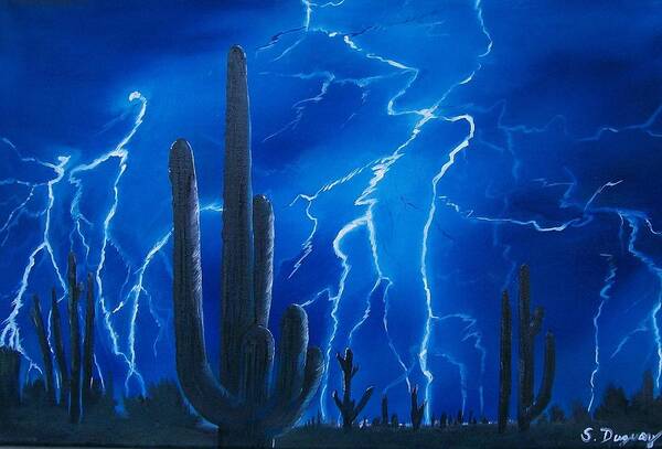 Desert Art Print featuring the painting Lightning over the Sonoran by Sharon Duguay