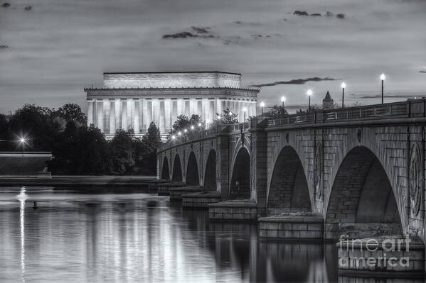 Clarence Holmes Art Print featuring the photograph Lincoln Memorial and Arlington Memorial Bridge at Dawn II by Clarence Holmes