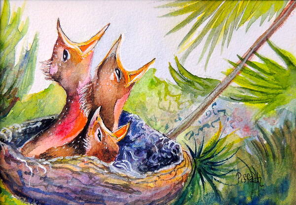 Baby Birds Art Print featuring the painting Little beaks by Patricia Piffath