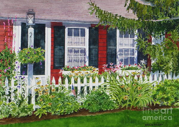 House Art Print featuring the painting Little Red Cottage by Karol Wyckoff
