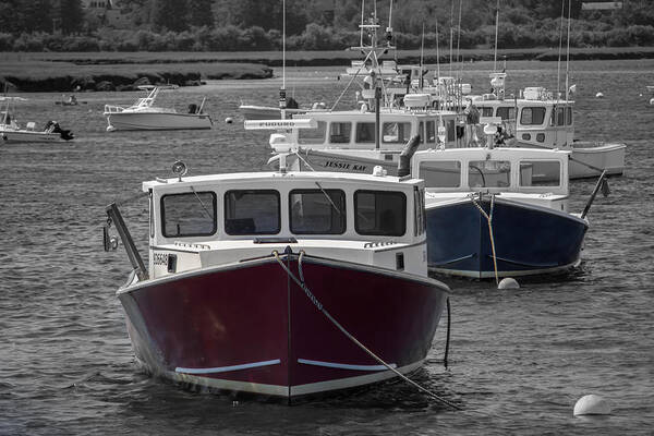 Lobster Boat Art Print featuring the photograph Lobster Boats Selective Color by Kirkodd Photography Of New England