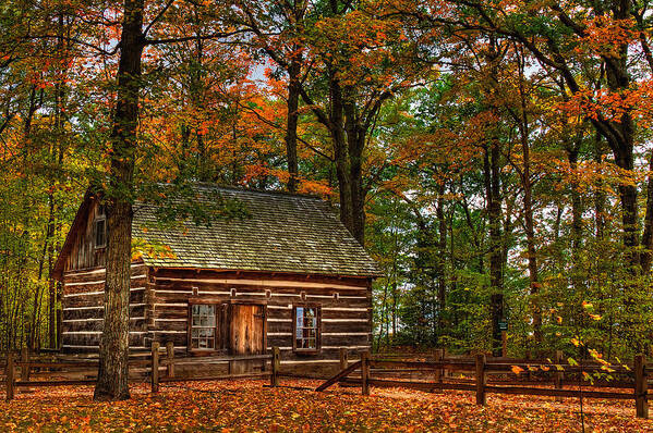 Image Art Print featuring the photograph Log Cabin In Autumn Color by Richard Gregurich