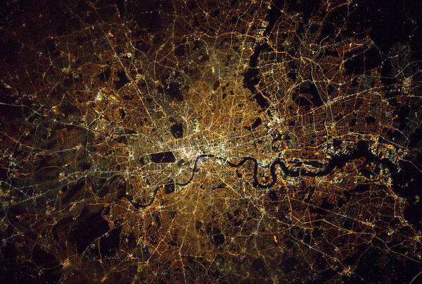 Satellite Image Art Print featuring the photograph London At Night, Satellite Image by Science Source