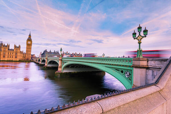 Clock Tower Art Print featuring the photograph London Westminster Bridge by Deimagine