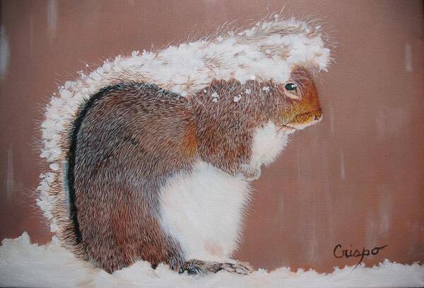 Squirrel Art Print featuring the painting Long winter by Jean Yves Crispo