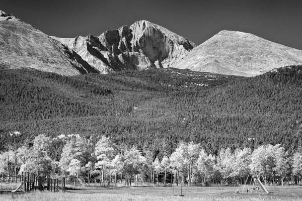 Longs Peak Art Print featuring the photograph Longs Peak a Colorado Playground In Black and White by James BO Insogna