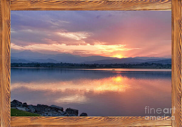 'window Frame Art' Art Print featuring the photograph Longs Peak Sunset Reflection Rustic Picture Window Frame Art by James BO Insogna