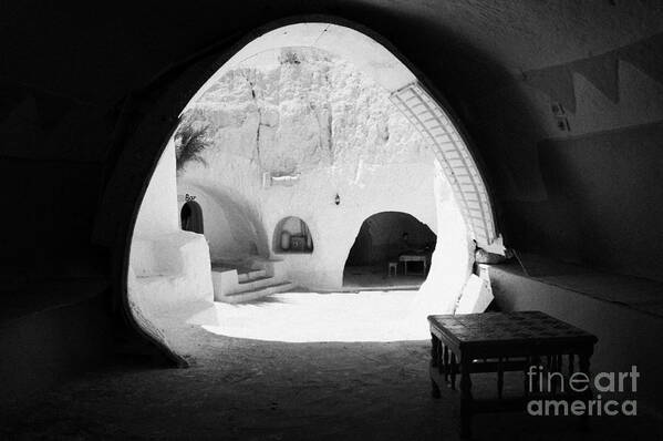Tunisia Art Print featuring the photograph looking out from one of the caves at the Sidi Driss Hotel underground at Matmata Tunisia scene of Star Wars films by Joe Fox