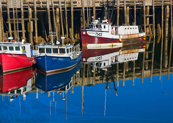 Nova Scotia Art Print featuring the photograph Boats and Reflections at Low Tide on Digby Bay Nova Scotia by Ginger Wakem