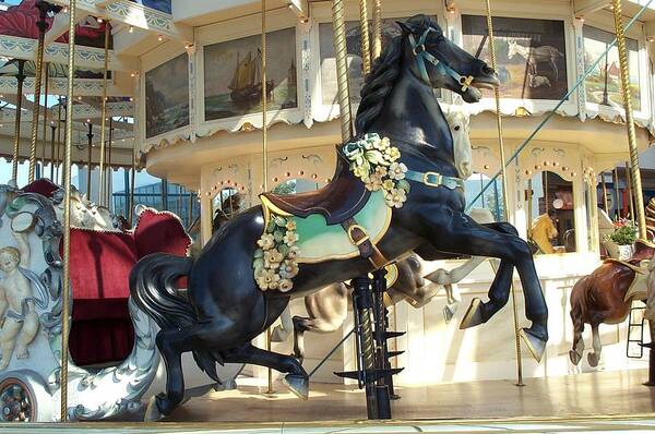 Carousel Art Print featuring the photograph Lucky Black Pony - Syracuse PTC No 18 by Barbara McDevitt